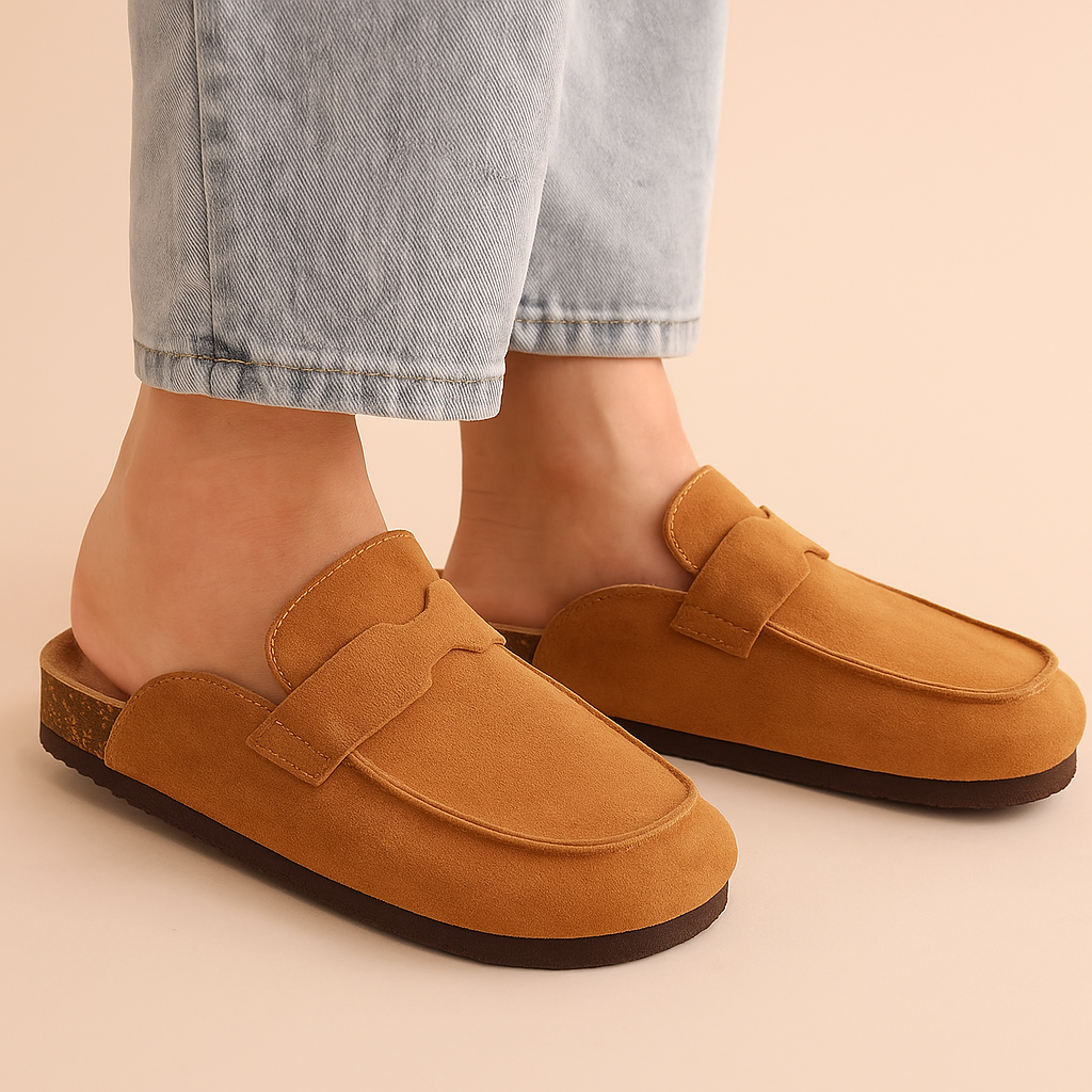 Sabots mules unisexes en daim avec sangle réglable et semelle liège ergonomique