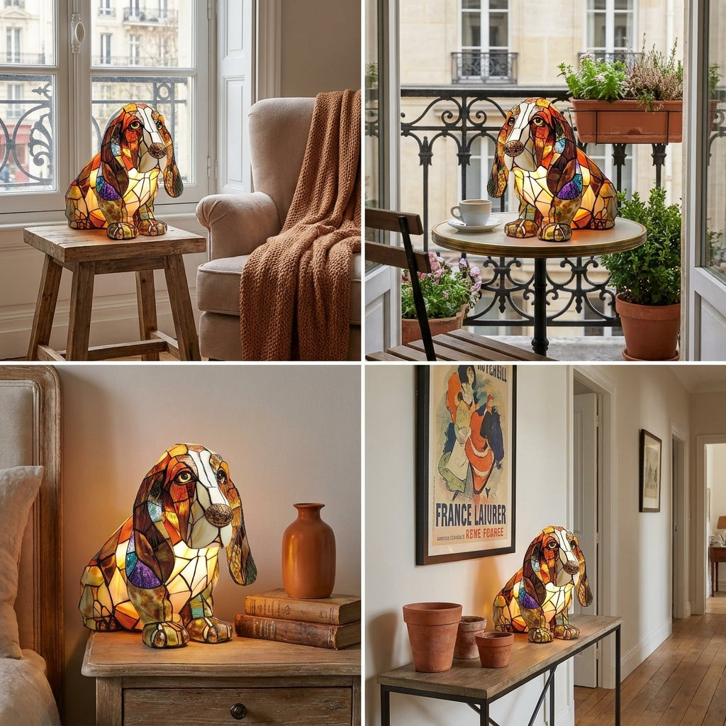 Lumirace – Lampe Décorative Chien Vitrail LED