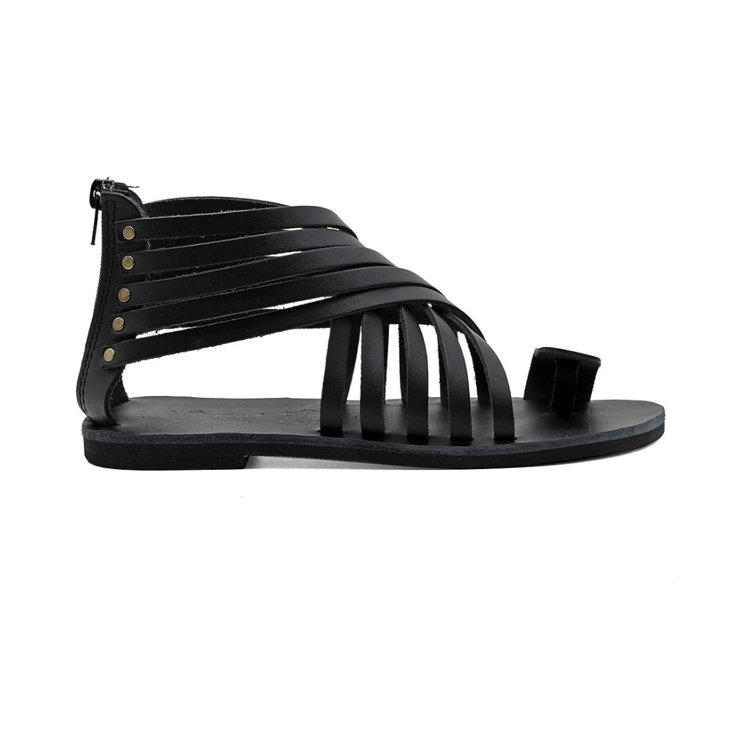 Sandales gladiateur en cuir noir pour femme