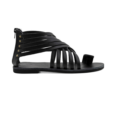 Sandales gladiateur en cuir noir pour femme