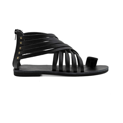 Sandales gladiateur en cuir noir pour femme