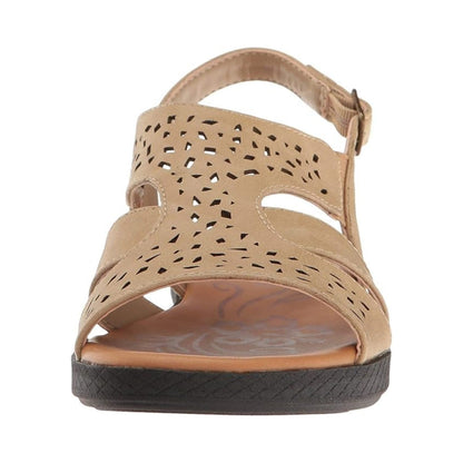 Sandales plates femme en cuir avec bout ouvert et semelle rembourrée pour confort estival