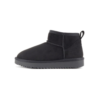Bottines femme noires fourrées, semelle crantée, style chaud hiver, imitation daim vegan