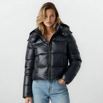 Veste Femme à Capuche Matelassée Brillante Zippée