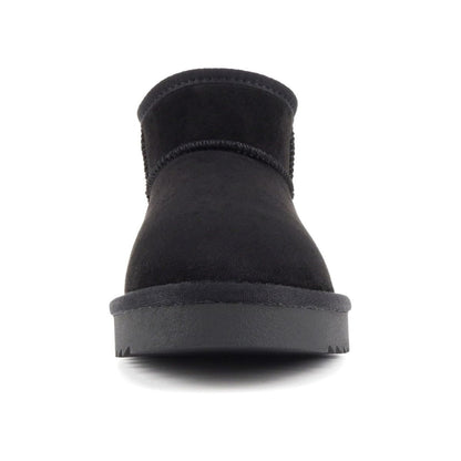 Bottines femme noires fourrées, semelle crantée, style chaud hiver, imitation daim vegan