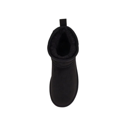 Bottines femme noires fourrées, semelle crantée, style chaud hiver, imitation daim vegan