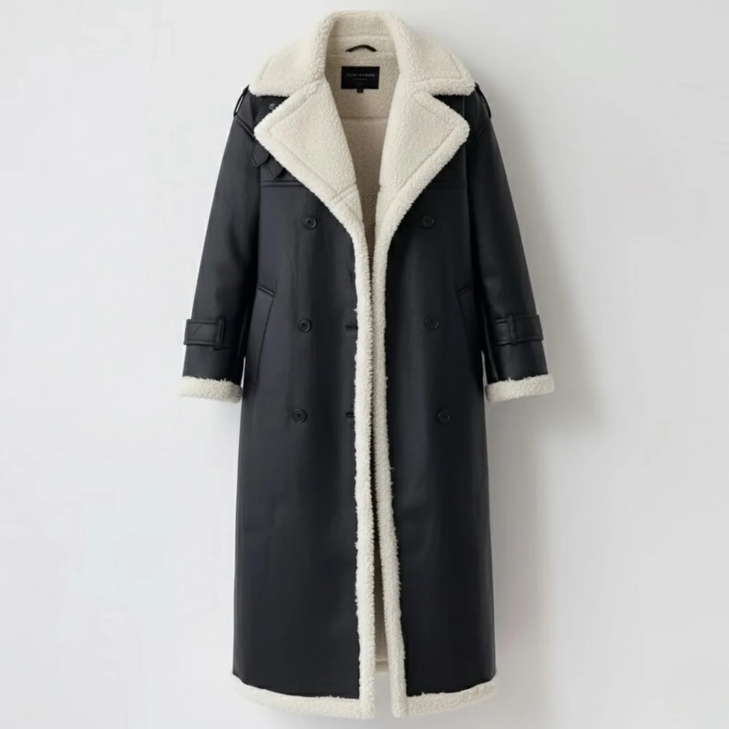 Manteau Long Femme en Cuir PU Doublé Fausse Fourrure
