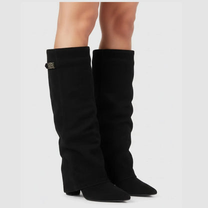 EVARA - Bottes hautes femme bout pointu avec boucle métal