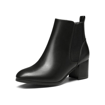 Bottines femme noires à talon bloc, élastiques latéraux, semelle antidérapante