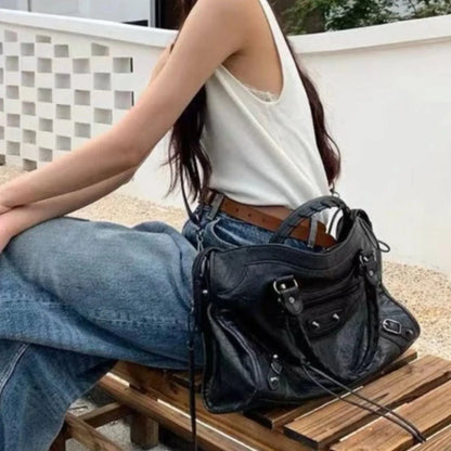 MotoBag - Sac femme style moto en cuir PU avec bandoulière