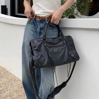 MotoBag - Sac femme style moto en cuir PU avec bandoulière