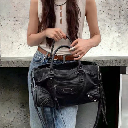 MotoBag - Sac femme style moto en cuir PU avec bandoulière