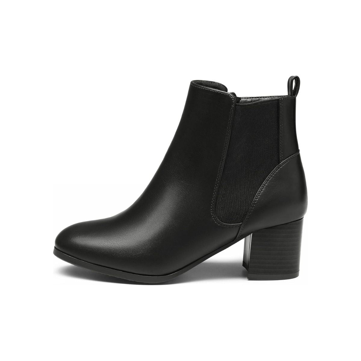 Bottines femme noires à talon bloc, élastiques latéraux, semelle antidérapante