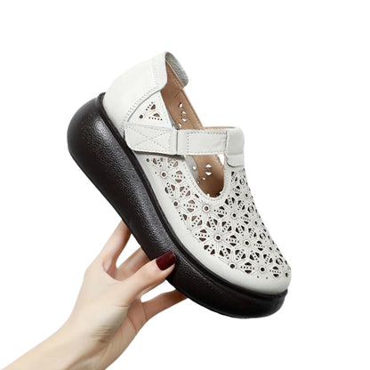 Sandales compensées en cuir véritable pour femme