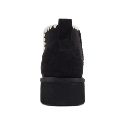 Bottines femme noires fourrées, semelle plateforme crantée, couture contrastée