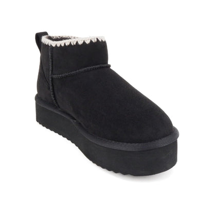 Bottines femme noires fourrées, semelle plateforme crantée, couture contrastée