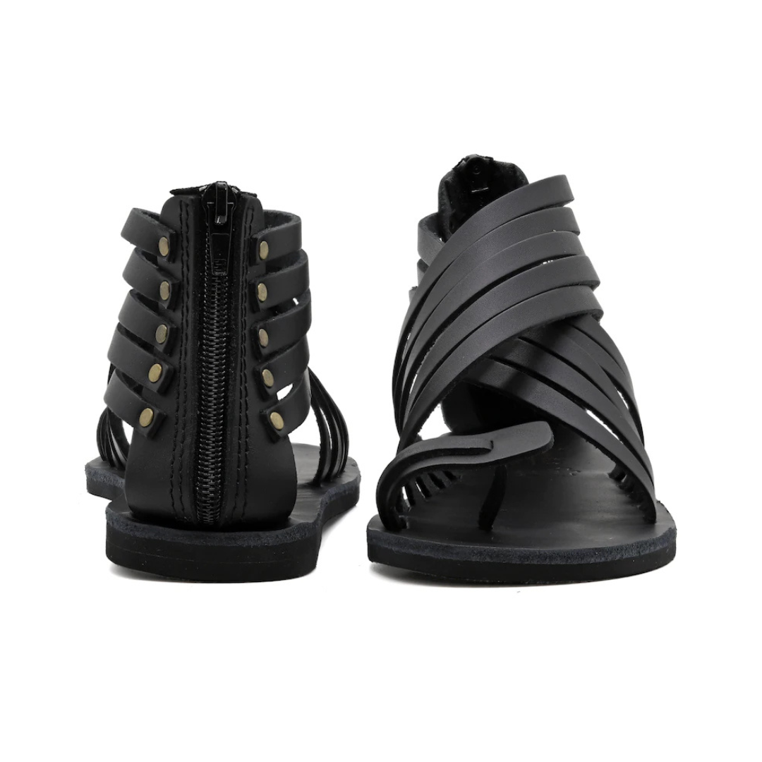 Sandales gladiateur en cuir noir pour femme