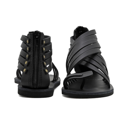 Sandales gladiateur en cuir noir pour femme