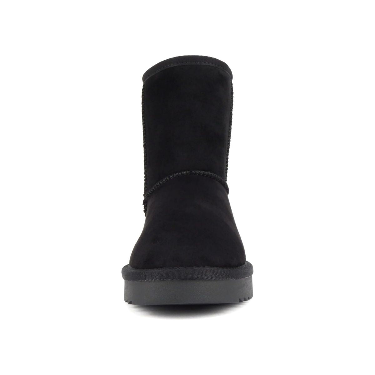 Bottines femme noires fourrées, semelle crantée plate, imitation daim, style hiver chaud