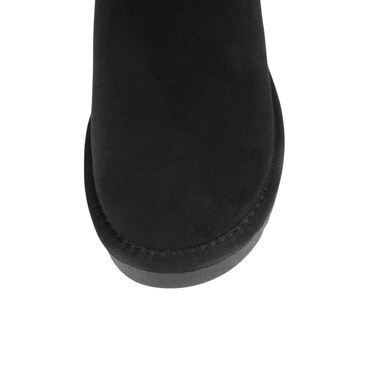 Bottines femme noires fourrées, semelle crantée plate, imitation daim, style hiver chaud