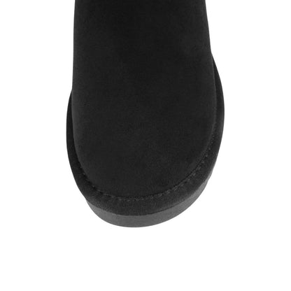 Bottines femme noires fourrées, semelle crantée plate, imitation daim, style hiver chaud