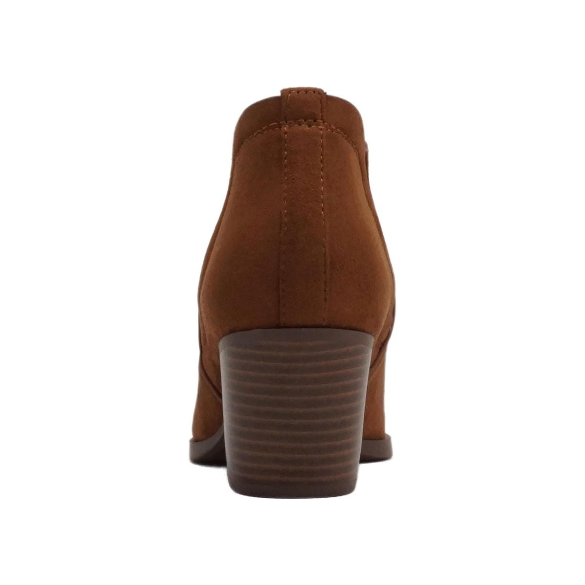 Bottines femme cognac à talon bas, bout pointu, élastiques latéraux