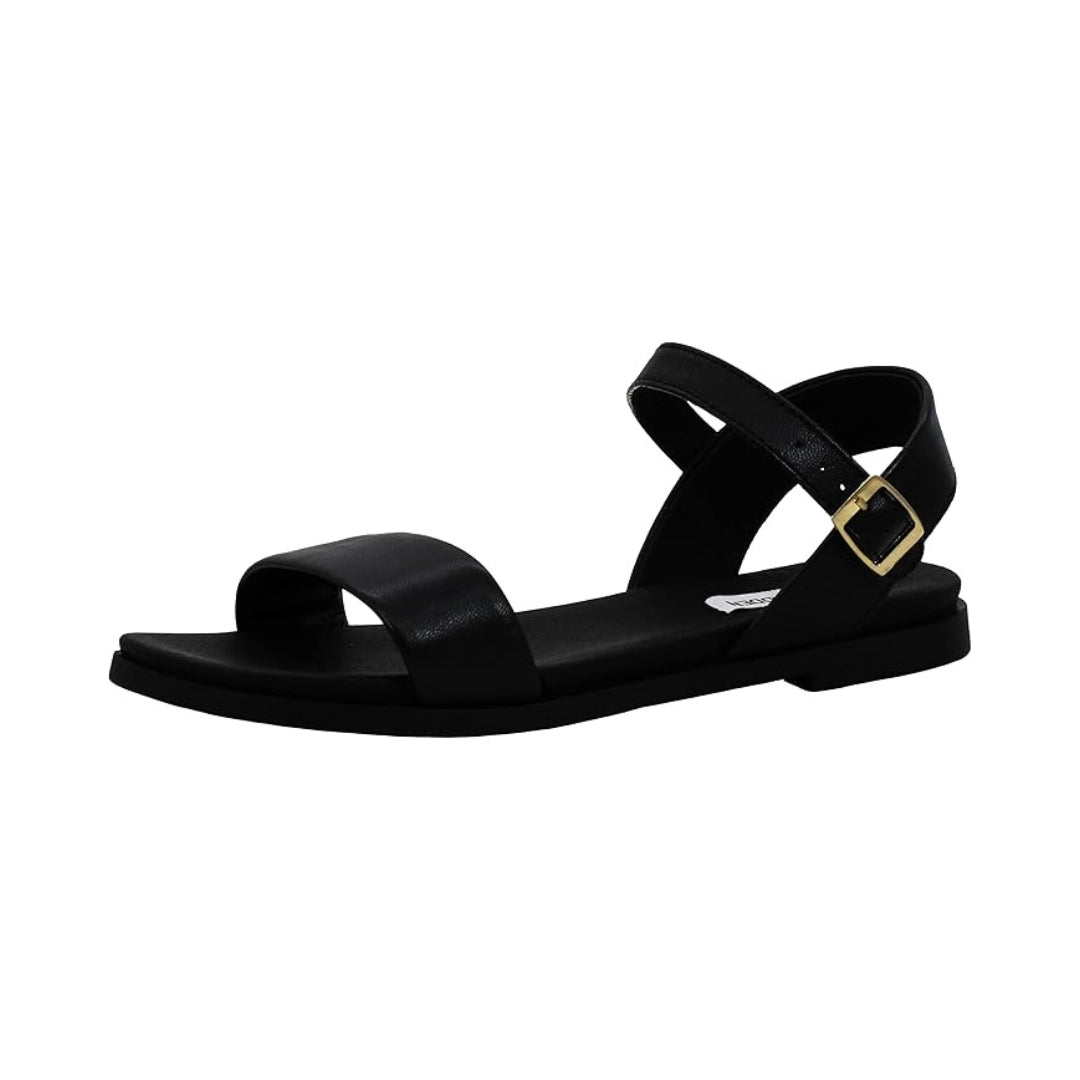 Sandales plates femme en cuir avec boucle réglable et silhouette minimaliste