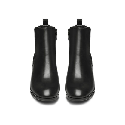Bottines femme noires à talon bloc, élastiques latéraux, semelle antidérapante