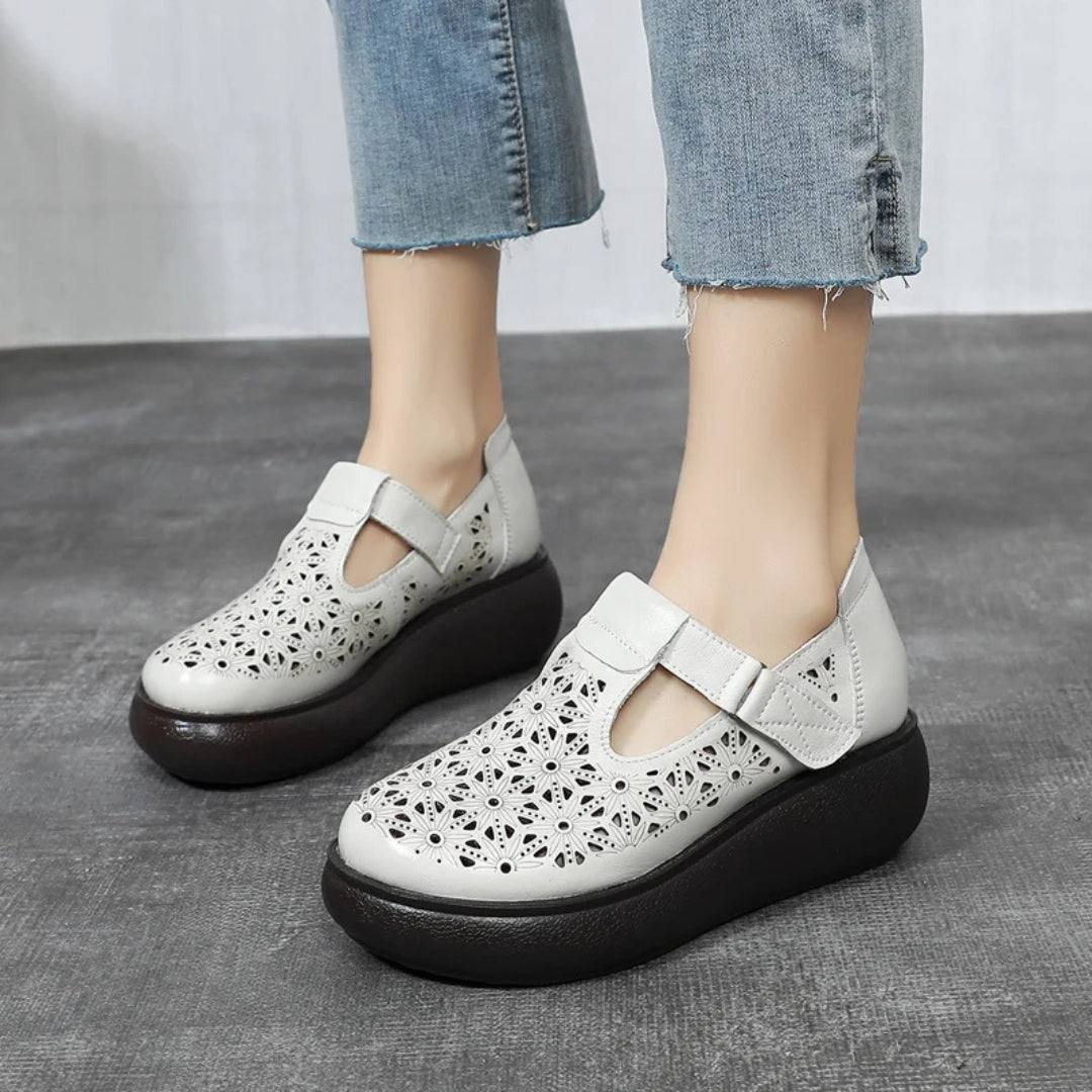 Sandales compensées en cuir véritable pour femme