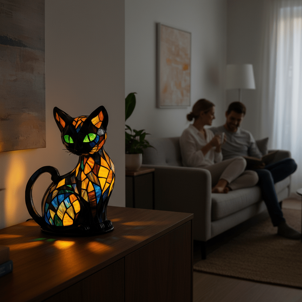 Felinae – Lampe Chat LED Vitrail