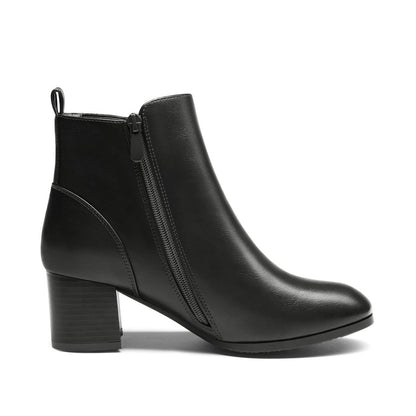 Bottines femme noires à talon bloc, élastiques latéraux, semelle antidérapante