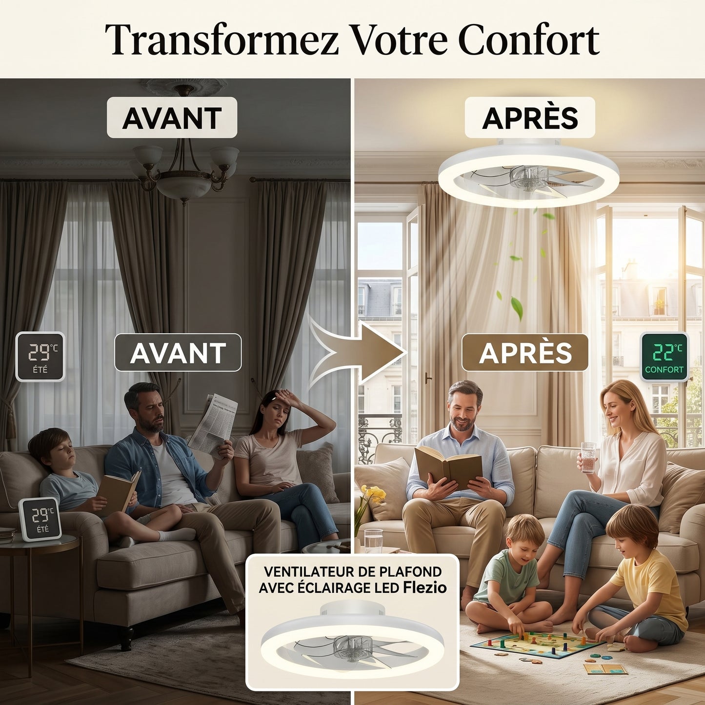 Aériva – Plafonnier Ventilateur LED