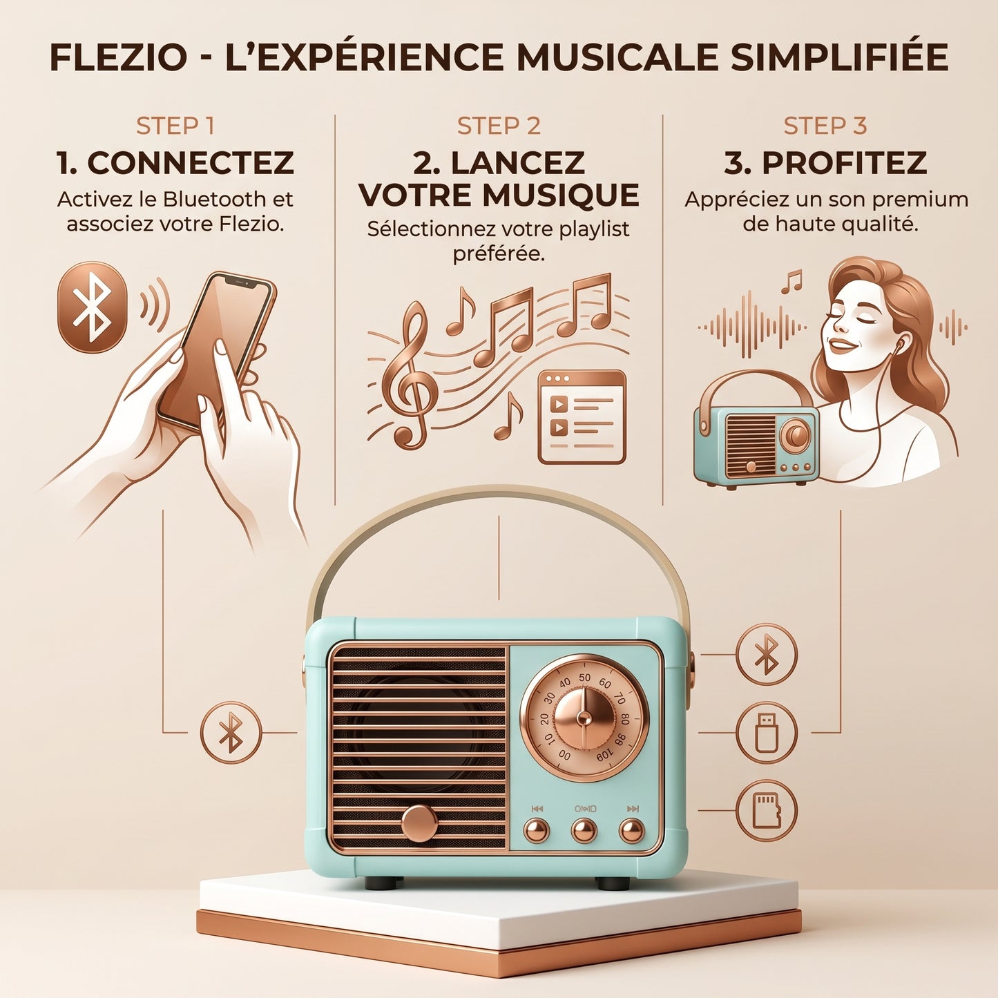 Enceinte Bluetooth Vintage Portable - USB et Carte TF