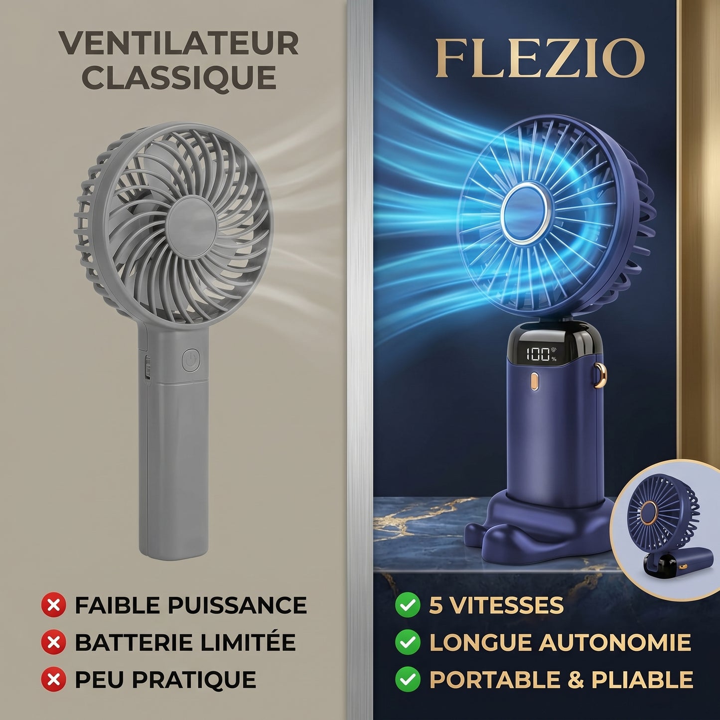 Brezéo – Mini Ventilateur Portable Rechargeable