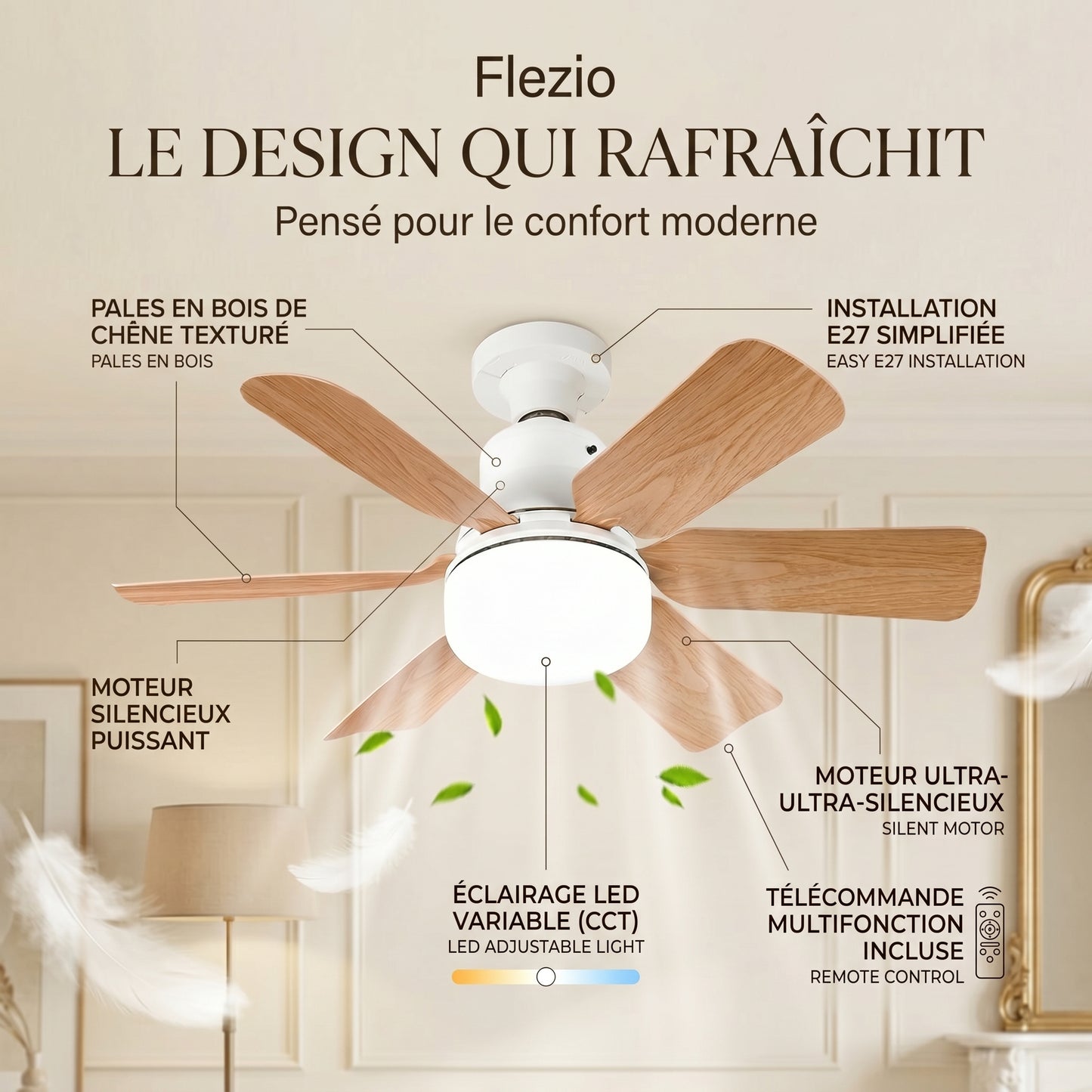 Zéphylia – Plafonnier Ventilateur Silencieux