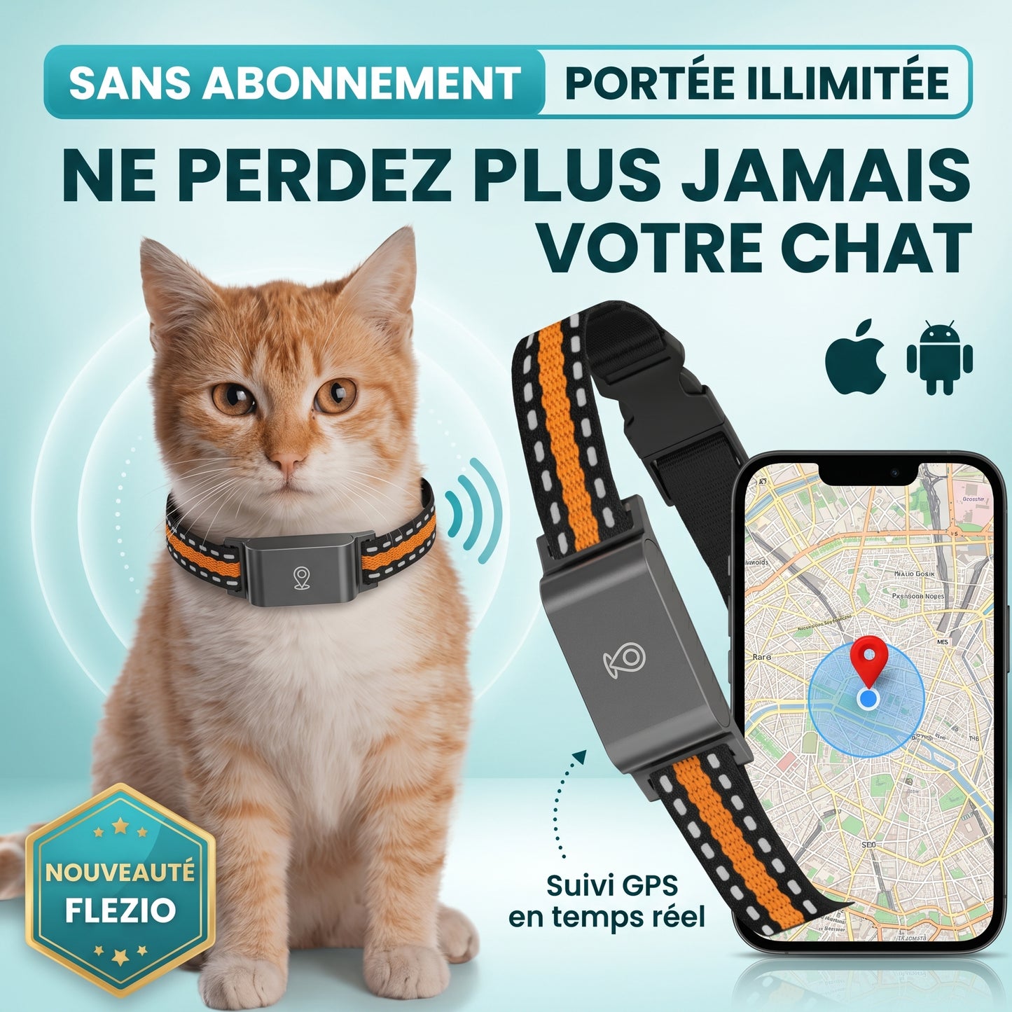 Felinox – Collier GPS Chat Sans Abonnement