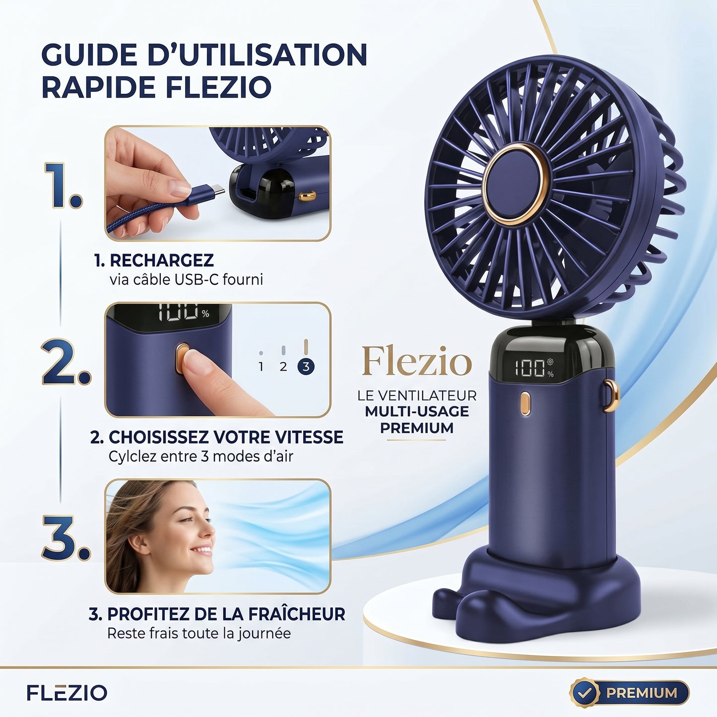 Brezéo – Mini Ventilateur Portable Rechargeable