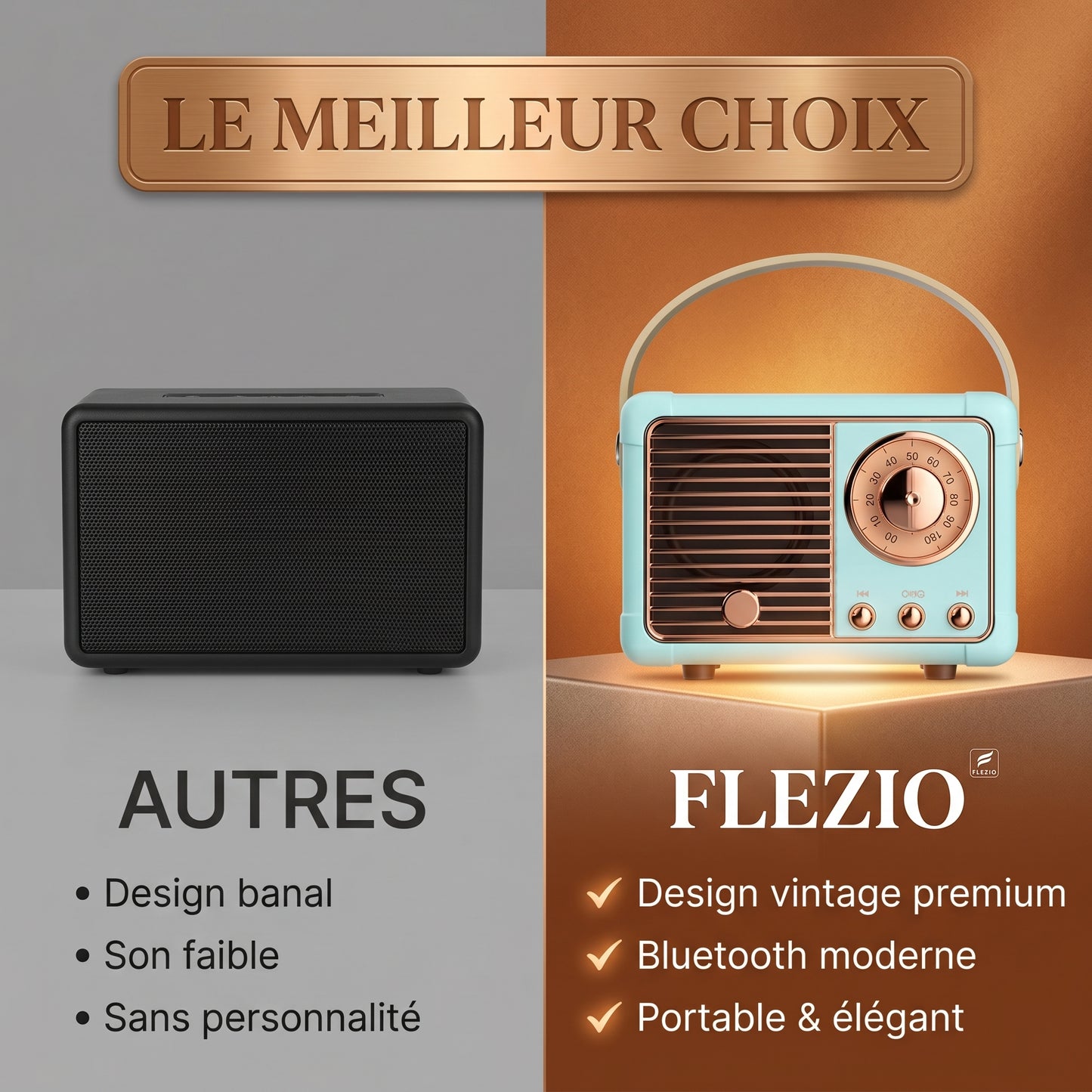 Enceinte Bluetooth Vintage Portable - USB et Carte TF