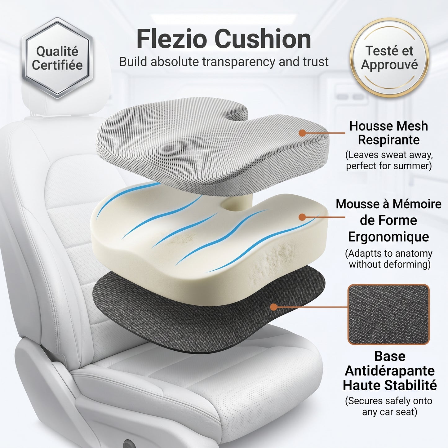 Sièvelo – Rehausseur de Siège Auto Coussin Ergonomique