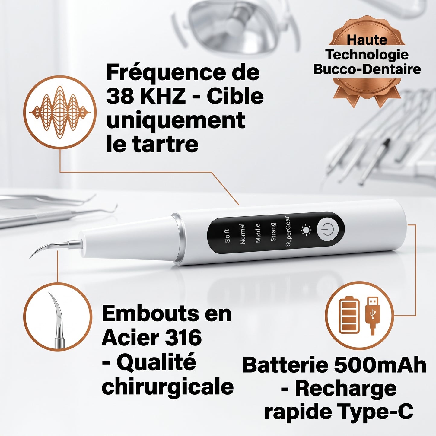 Denvilux – Détartreur Dentaire Électrique Rechargeable