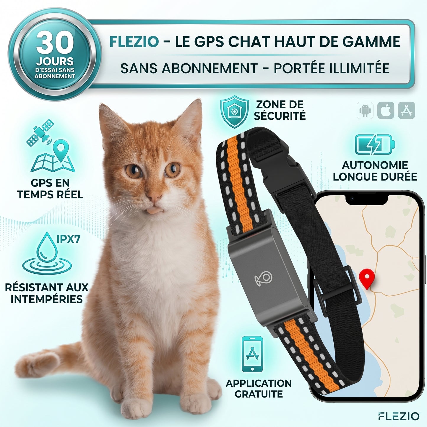 Felinox – Collier GPS Chat Sans Abonnement