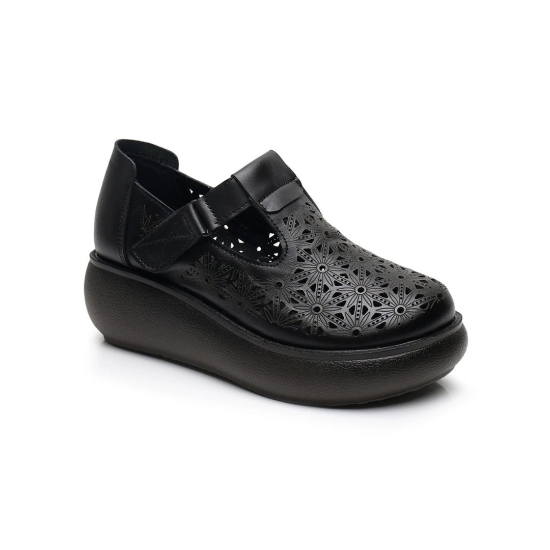 Sandales compensées en cuir véritable pour femme