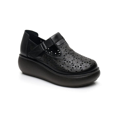 Sandales compensées en cuir véritable pour femme