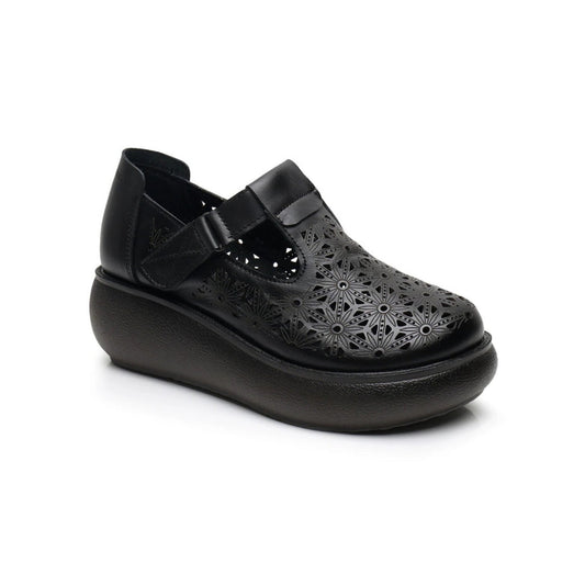 Sandales compensées en cuir véritable pour femme