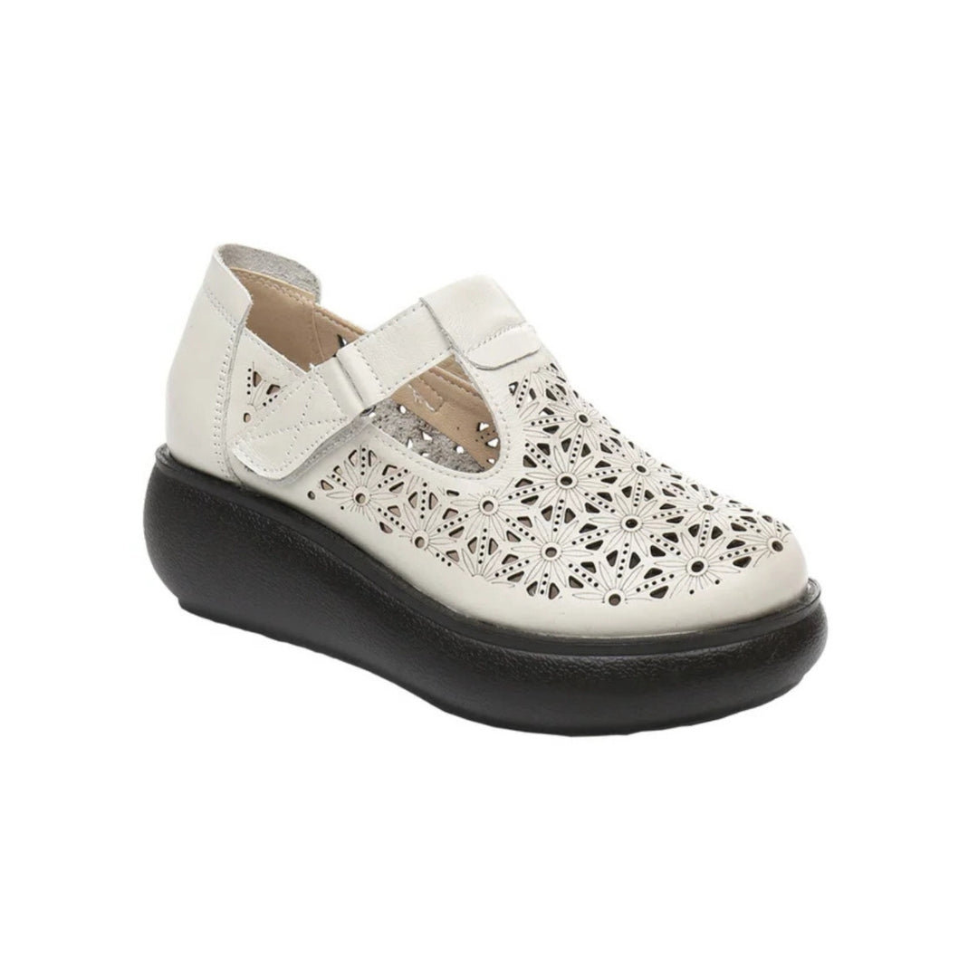 Sandales compensées en cuir véritable pour femme