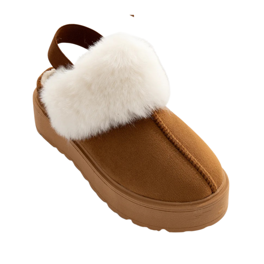 Pantoufles d’hiver femme à semelle épaisse, fourrure douce et bride arrière