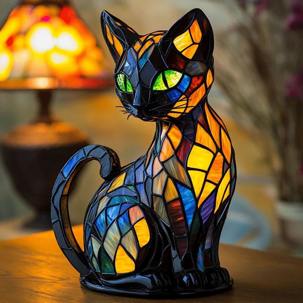 Felinae – Lampe Chat LED Vitrail