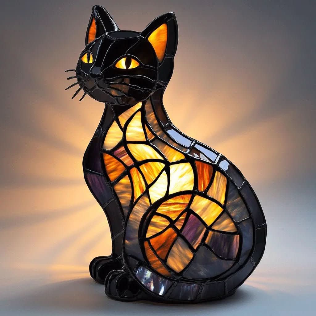 Felinae – Lampe Chat LED Vitrail