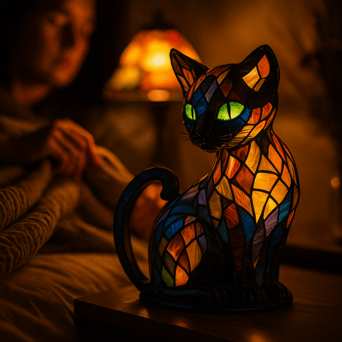 Felinae – Lampe Chat LED Vitrail