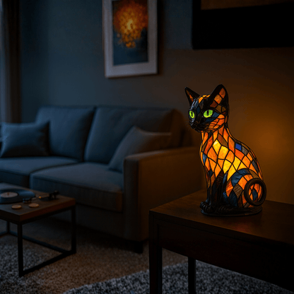 Felinae – Lampe Chat LED Vitrail